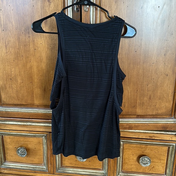 Lululemon black on black striped tank w/ built in crop tank under. Lightly worn. - Picture 2 of 4